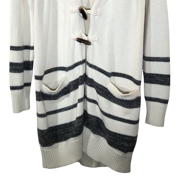 GAP Coastal Striped Hooded Toggle Cardigan | Long Knit Sweater Coat | S - Picture 5 of 11